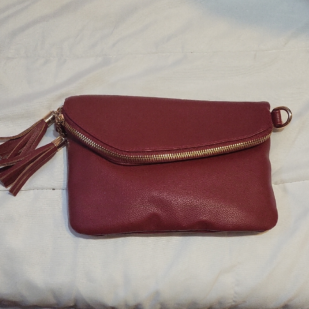 Source Unknown Maroon Clutch with Gold Zipper